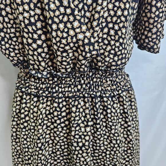 Altar'd State Black and Gold Puff Sleeve Smocked Waist Mini Dress Size Large - Picture 5 of 11